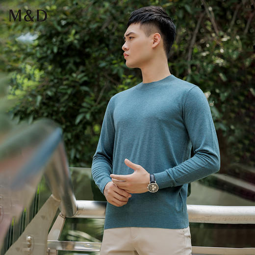 MD名盾男士针织秋季新款修身圆领羊毛桑蚕丝混纺保暖长袖T恤 商品图0