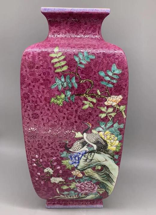 胭脂红扒花花鸟四方镶器 商品图0