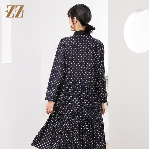 佐尔美秋季新款 蕾丝领菱形印花气质连衣裙E11LL31 商品图4