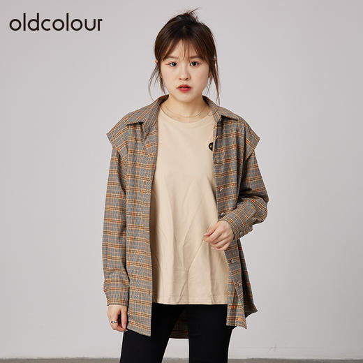 oldcolour2021秋商场同款宽松大码休闲格子衬衫两件套N34013438 商品图1