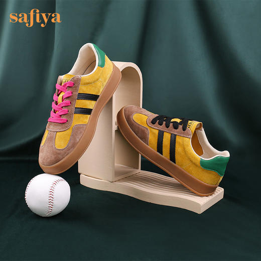 Safiya/索菲娅 2022秋季新品棒球鞋女网红新款百搭休闲绒面透气拼色德训鞋 SF23112429 商品图11
