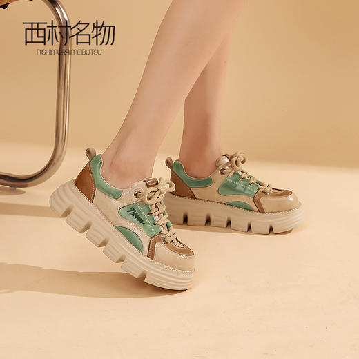 西村名物鞋子女秋季2022新款复古休闲运动板鞋百搭松糕厚底37691 商品图0