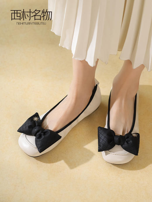 西村名物单鞋女夏季新款柔软舒适妈妈鞋真皮蝴蝶结蛋卷鞋X22AE17121 商品图0