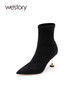westory22年新款尖头细高跟气质秋冬黑色百搭绒面短筒靴子女82311 商品缩略图1