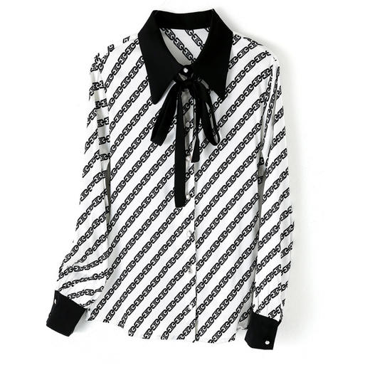 时尚百搭港风设计感小众桑蚕丝条纹优雅潮流立领女士衬衫 商品图4