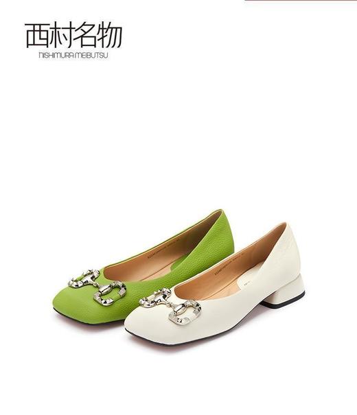 西村名物2022春季新款马衔扣方头女鞋舒适浅口法式真皮单鞋X22AE19251 商品图0
