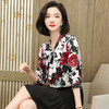 真丝衬衫女长袖飘带蝴蝶结水墨印花秋新款时尚百搭桑蚕丝上衣 商品缩略图0