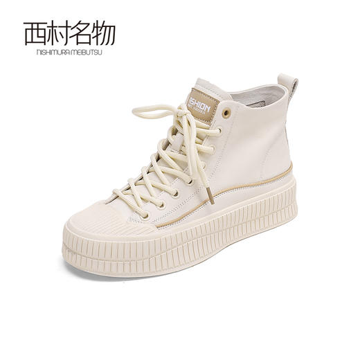 西村名物2022秋季新款高帮帆布鞋贝壳鞋圆头厚底增高饼干鞋44371 商品图1