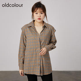 oldcolour2021秋商场同款宽松大码休闲格子衬衫两件套N34013438