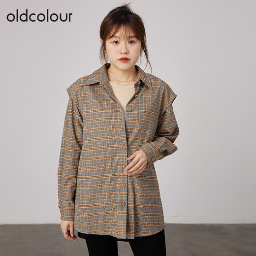 oldcolour2021秋商场同款宽松大码休闲格子衬衫两件套N34013438 商品图0