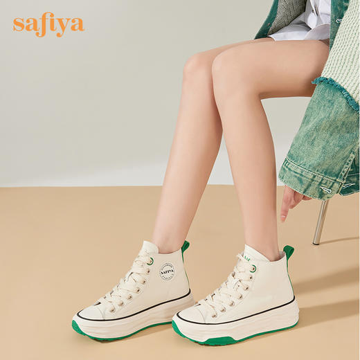 【春节不打烊】Safiya/索菲娅 小白鞋2022冬季新款新潮网红双色高帮鞋厚底系带增高休闲鞋 SF24116181 商品图1