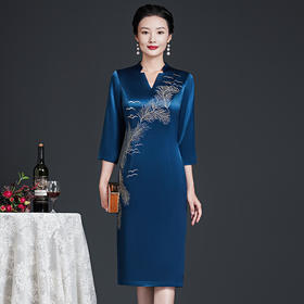 秋装新款，醋酸面料重工绣花连衣裙高端婚宴喜婆婆礼服DY-Q6066