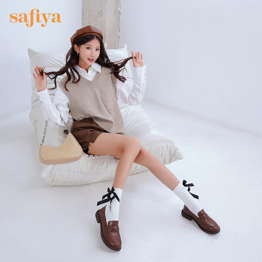 Safiya/索菲娅 2022秋季新品乐福鞋复古英伦风哑光软牛皮舒适JK小皮鞋 SF23112355 商品图3