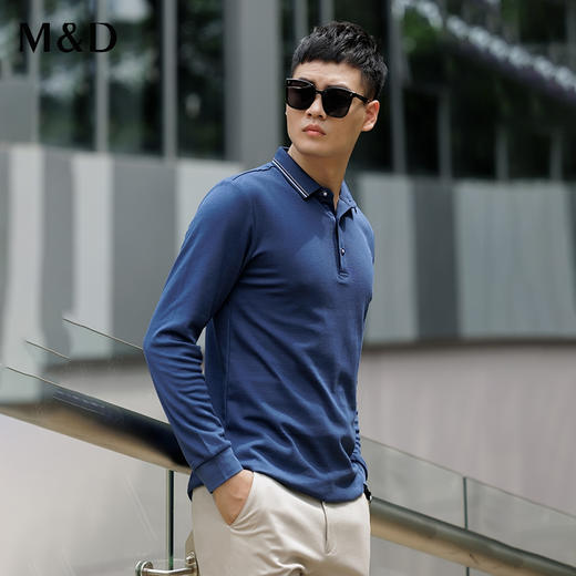 M＆D/名盾男士长袖T恤商务休闲长袖新疆长绒棉百搭polo衫 商品图1