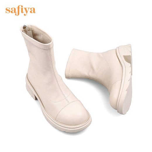 【春节不打烊】Safiya/索菲娅 2022冬季新品黑色时装靴英伦风弹力软皮户外厚底增高中跟烟筒靴 SF24116039 商品图10