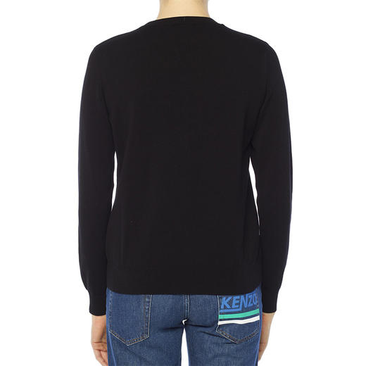 KENZO 高田贤三 女士棉质字母刺绣徽标圆领长袖针织衫 黑色 F852 TO490 808 99 商品图2