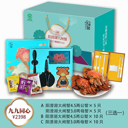 【礼券】阳澄湖九九同心10只装鲜活大闸蟹（A/B/C三选一） 商品图0