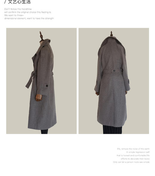 Famecoco范可儿毛呢外套显瘦中长款呢子大衣F198AC126 商品图6