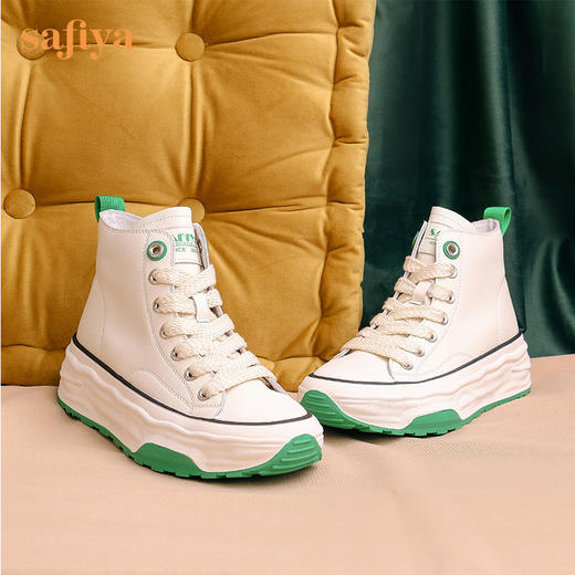 【春节不打烊】Safiya/索菲娅 小白鞋2022冬季新款新潮网红双色高帮鞋厚底系带增高休闲鞋 SF24116181 商品图6