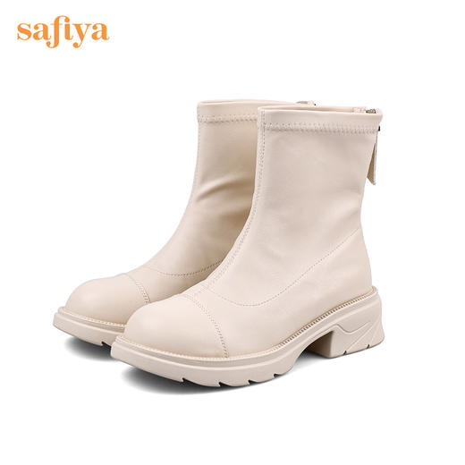 【春节不打烊】Safiya/索菲娅 2022冬季新品黑色时装靴英伦风弹力软皮户外厚底增高中跟烟筒靴 SF24116039 商品图7