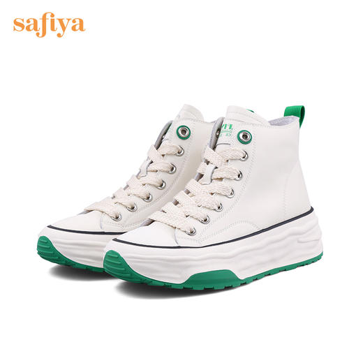 【春节不打烊】Safiya/索菲娅 小白鞋2022冬季新款新潮网红双色高帮鞋厚底系带增高休闲鞋 SF24116181 商品图3