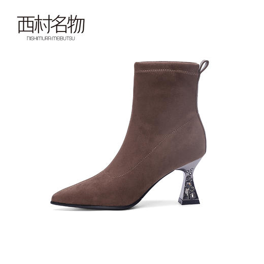 西村名物2022秋季新款尖头时装靴短靴瘦瘦靴高跟踝靴女真皮43991 商品图2