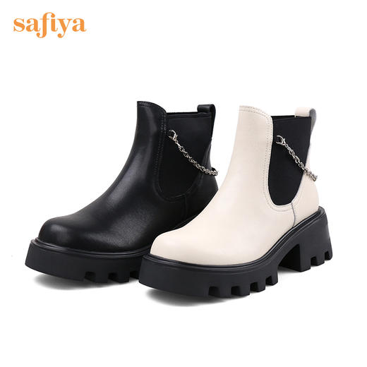 【春节不打烊】Safiya/索菲娅 厚底烟筒靴（有加绒款）2022秋冬新款小众短靴链条粗跟切尔西靴 SF24116067 商品图7
