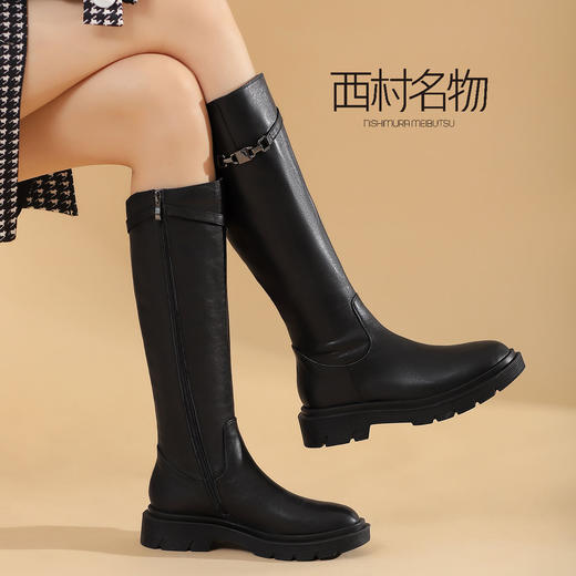西村名物2021冬季新款帅气英伦风骑士靴长筒靴超长靴女皮靴X21DQ46201 商品图0