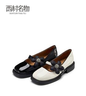 西村名物甜美玛丽珍鞋女低跟一脚蹬皮单鞋2022秋新商场同款36881