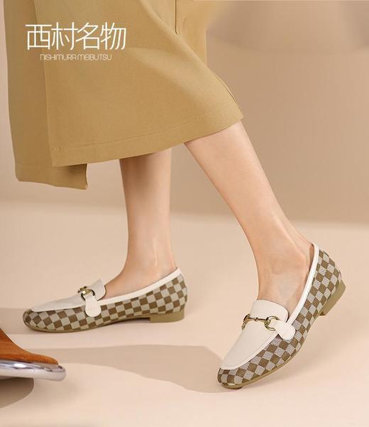 西村名物2022春季新款棋盘格马衔扣乐福鞋四季鞋软底小皮鞋X22AM19821 商品图0