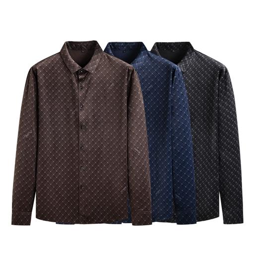 【新款DK】大依优型大码长袖衬衫灯芯绒条纹商务休闲绅士免烫衬衣胖子宽松男提花时尚 商品图2