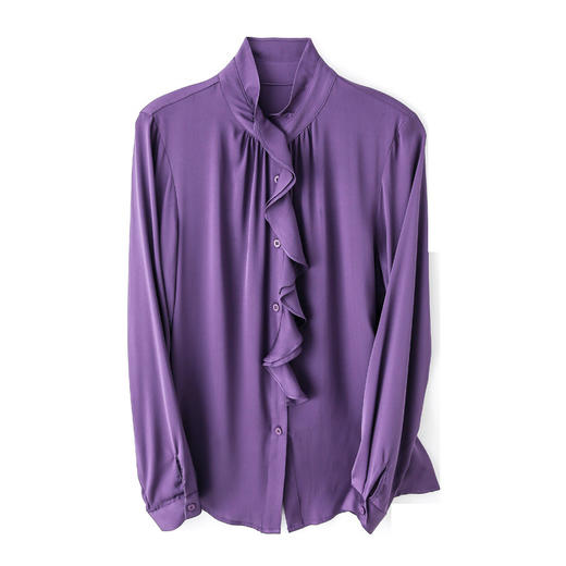 真丝衬衫女秋装新款时尚荷叶边洋气别致桑蚕丝长袖真丝女衬衫 商品图4