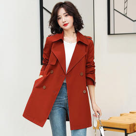 秋季新款韩版休闲纯色风衣中长款收腰系腰带洋气减龄外套HR-WD80999