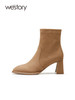 westory质感粗高跟短靴瘦瘦靴2022年秋冬小方头法式靴子女82331 商品缩略图2