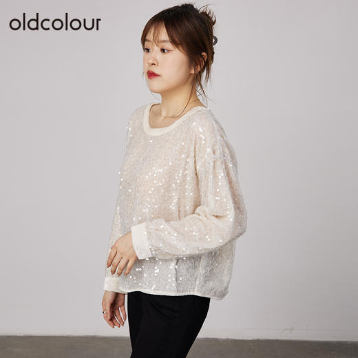 oldcolour2021秋商场同款法式金属感亮片衬衫女N34013475 商品图1