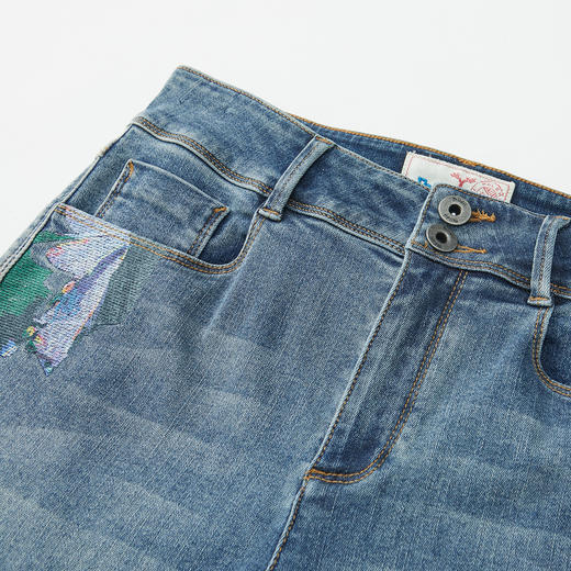 谜底2022秋新款高腰显瘦图案绣花紧身小脚牛仔裤女223MK1006 商品图3