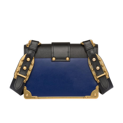 PRADA 普拉达 女士 Cahier 系列蓝色黑色牛皮单肩斜挎包 蓝色 1BD045 2BB0 F017C OCH 商品图2