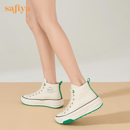 【春节不打烊】Safiya/索菲娅 小白鞋2022冬季新款新潮网红双色高帮鞋厚底系带增高休闲鞋 SF24116181 商品图8