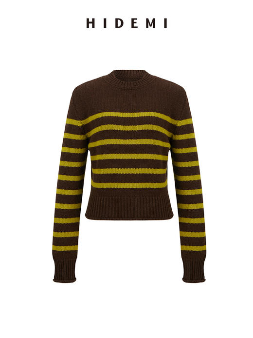 HIDEMI美利奴羊毛撞色条纹厚款粗针毛衣 商品图7