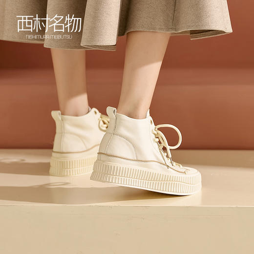 西村名物2022秋季新款高帮帆布鞋贝壳鞋圆头厚底增高饼干鞋44371 商品图3