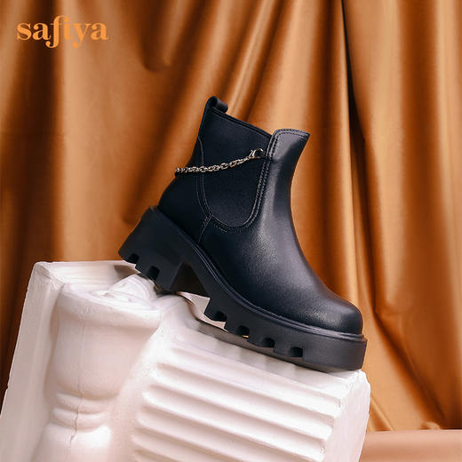 【春节不打烊】Safiya/索菲娅 厚底烟筒靴（有加绒款）2022秋冬新款小众短靴链条粗跟切尔西靴 SF24116067 商品图12