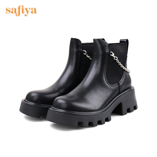 【春节不打烊】Safiya/索菲娅 厚底烟筒靴（有加绒款）2022秋冬新款小众短靴链条粗跟切尔西靴 SF24116067 商品图5
