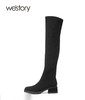 westory22年秋冬新款黑色时髦方头粗跟长靴过膝弹力瘦瘦靴82251 商品缩略图3