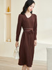 剩S/M/L/XL/XXL 米思阳2026春季新款气质通勤咖色连衣裙系带收腰长袖中长裙子2891 商品缩略图2