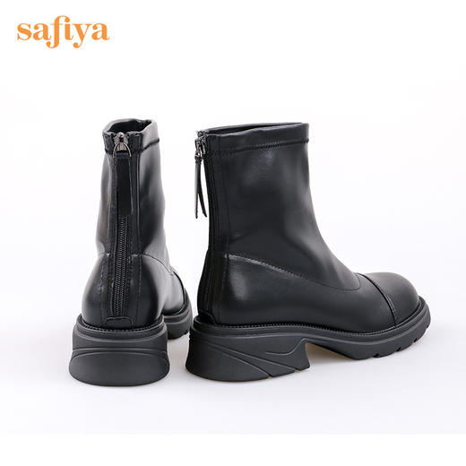 【春节不打烊】Safiya/索菲娅 2022冬季新品黑色时装靴英伦风弹力软皮户外厚底增高中跟烟筒靴 SF24116039 商品图8