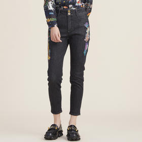 谜底2022秋新款高腰显瘦图案绣花紧身小脚牛仔裤女223MK1006