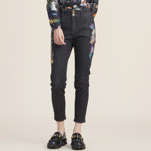 谜底2022秋新款高腰显瘦图案绣花紧身小脚牛仔裤女223MK1006 商品图0