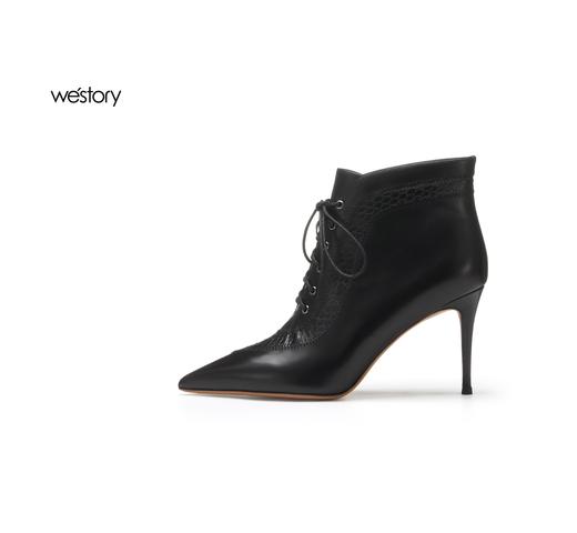 westory秋冬新款系带细跟宴会短靴W22DS81941 商品图1