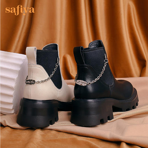 【春节不打烊】Safiya/索菲娅 厚底烟筒靴（有加绒款）2022秋冬新款小众短靴链条粗跟切尔西靴 SF24116067 商品图9