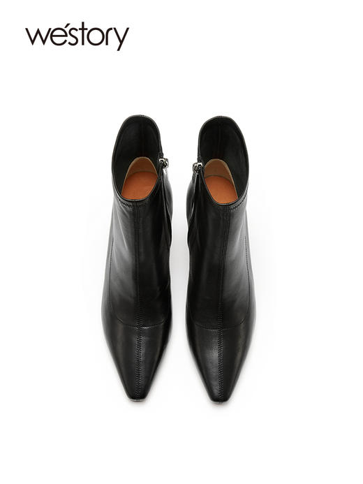 westory高级感真皮细高跟侧拉链短靴瘦瘦靴22年秋冬新款女82401 商品图3